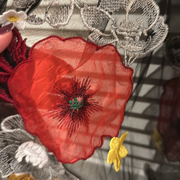 Black transparent flower embroidered short sleeve dress - Picture 5 of 6